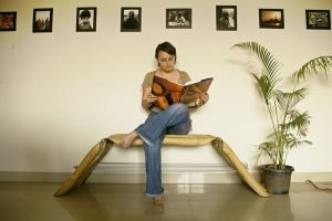 Bambosa seat crafted from a combination of bamboo and steel