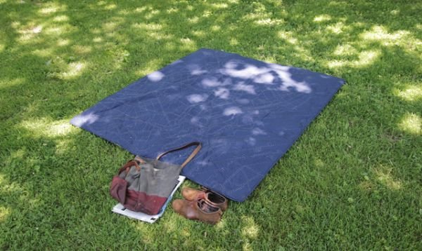 Cotton Picnic Blanket having a Hand-Stitched Map of Brooklyn_2