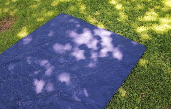 Cotton Picnic Blanket having a Hand-Stitched Map of Brooklyn_3