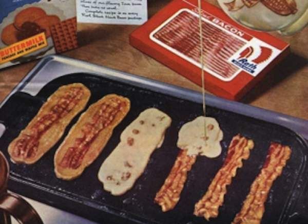 Bacon cooked with pancake batter