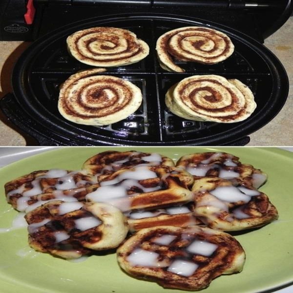 Cinnamon Rolls made in waffle iron
