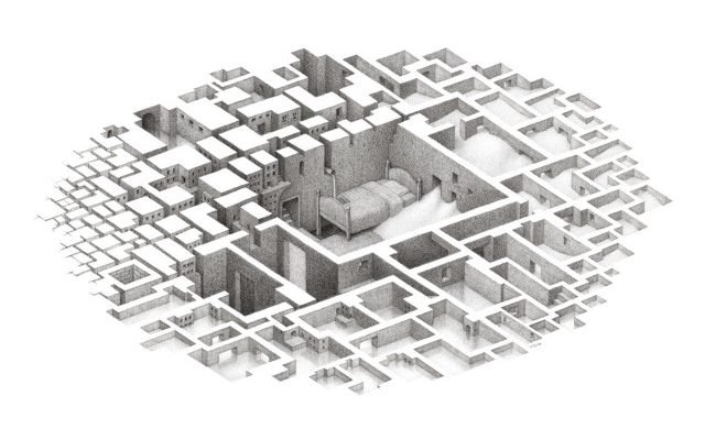 surreal room drawings