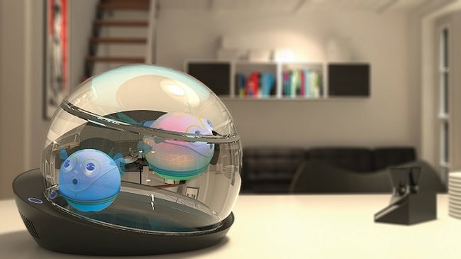 wireless aquarium with robotic LumiPUFF fish