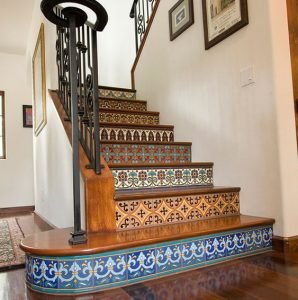 staircase with tile risings